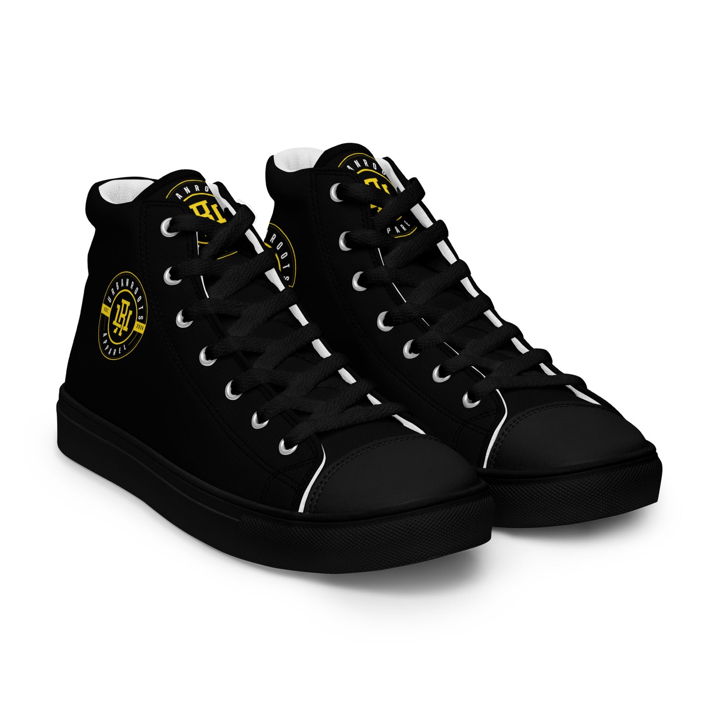 Black/Yellow high top canvas shoes