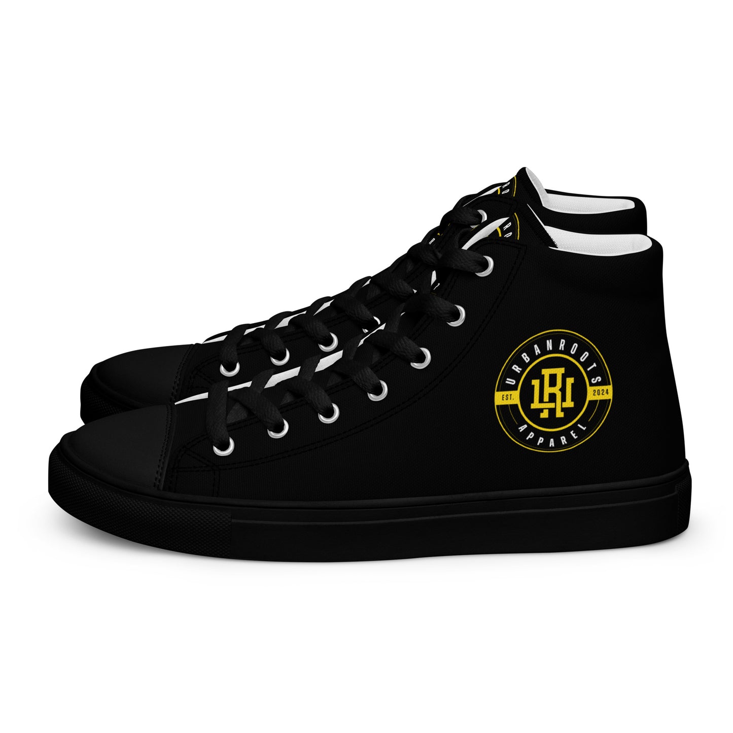 Black/Yellow high top canvas shoes