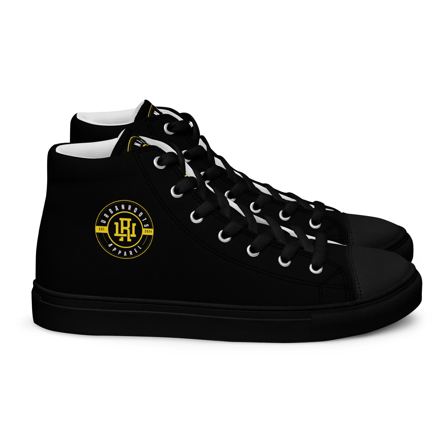 Black/Yellow high top canvas shoes